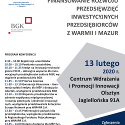 „Finansowanie rozwoju przedsięwzięć inwestycyjnych przedsiębiorców z Warmii i Mazur” – konferencja WMARR i BGK