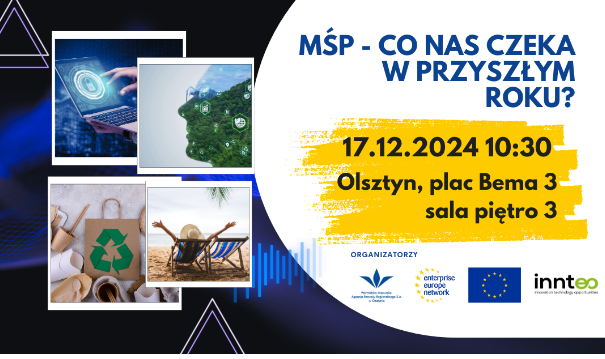 Plakat informacyjny na temat konferencji o zmianach w przepisach dot. przedsiębiorstw